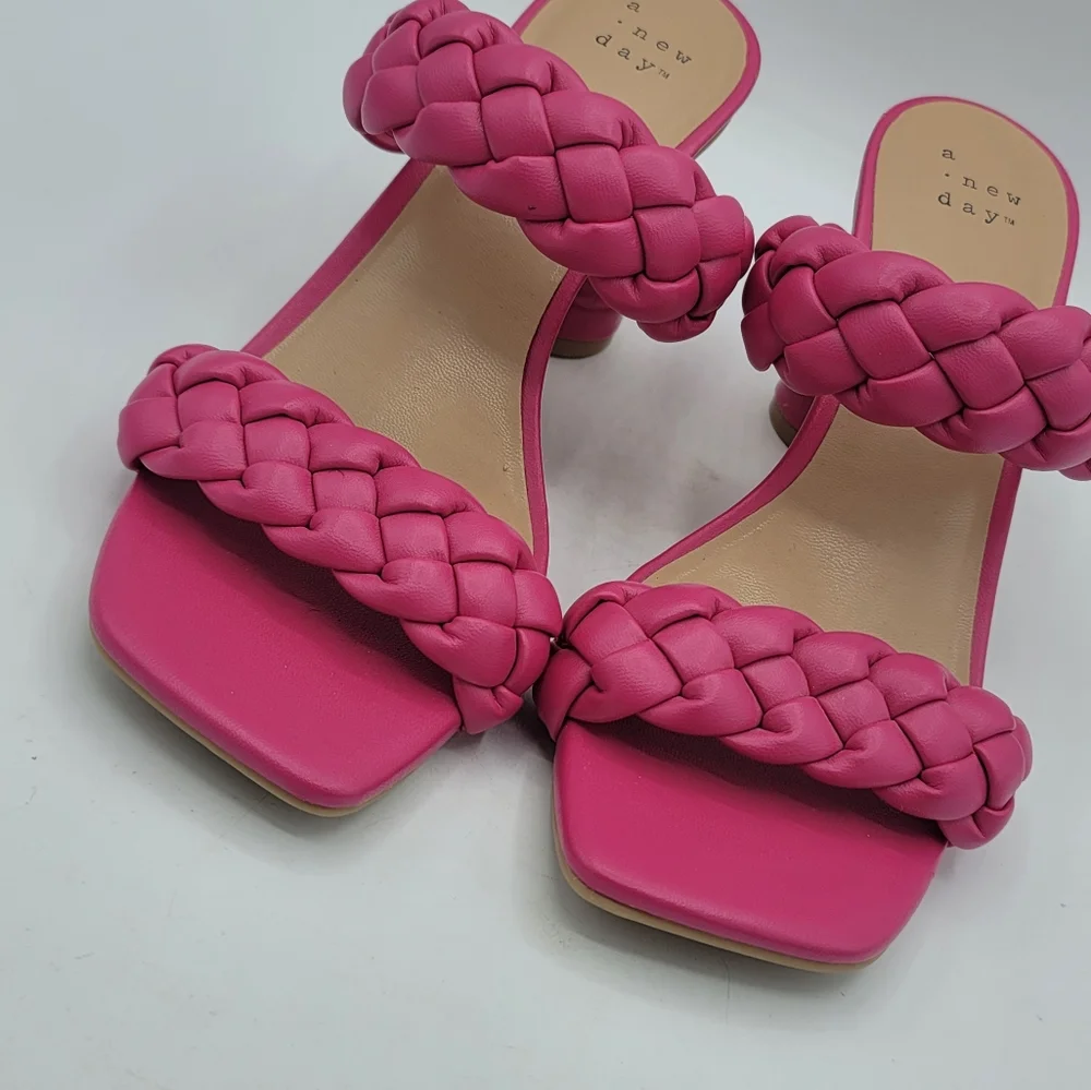 A New Day Basil Braided Block Heel Sandals Magenta Pink Size 6.5 Mules - Picture 7 of 13